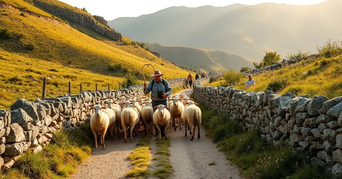 Cévennes transhumance shepherd sheep flock ancient path stone walls traditional practice UNESCO heritage biodiversity