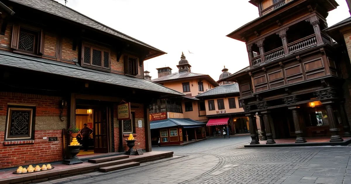 Panauti Nepal evening ancient town square Newari architecture wooden carvings public rest house cultural heritage preservation