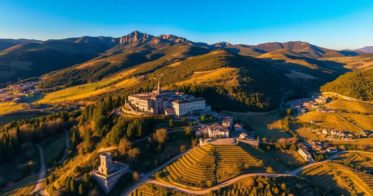 Cévennes National Park France aerial view stone village agricultural terraces chestnut forests ancient paths UNESCO cultural landscape mountains