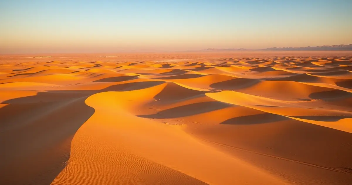 Dubai Desert Conservation Reserve aerial view pristine sand dunes protected ecosystem UAE national park natural landscape sunrise