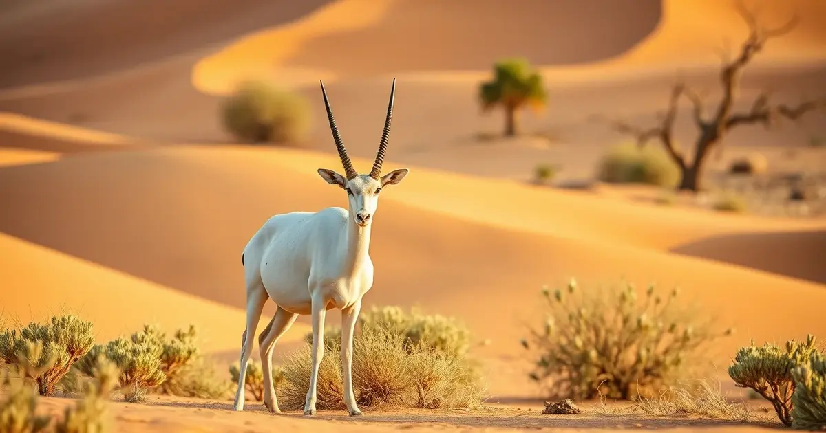 Arabian oryx Dubai Desert Conservation Reserve endangered species reintroduction wildlife conservation success native habitat