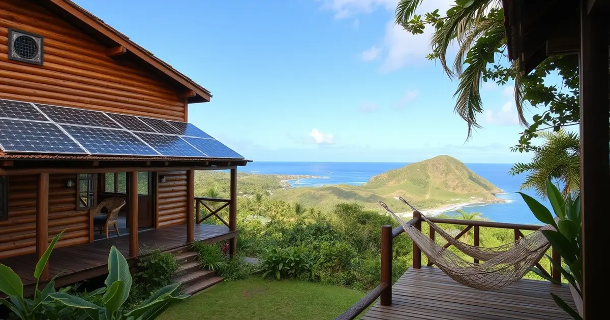 Sustainable pousada Fernando de Noronha eco-friendly accommodation solar energy native gardens ocean view responsible tourism